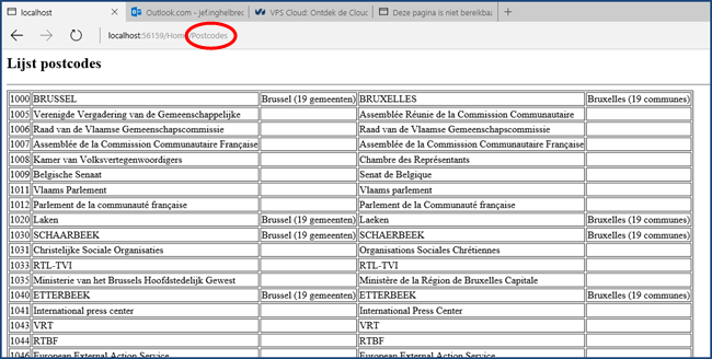 Oefening Postcodes csv bestand Mockup Postocdes pagina